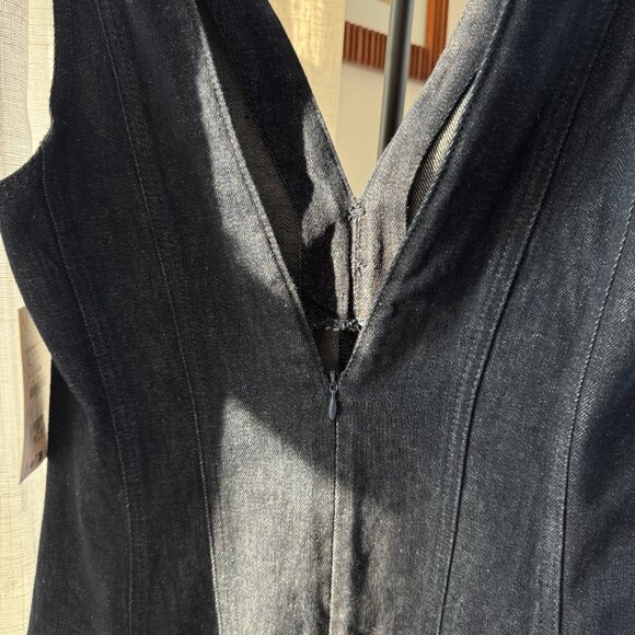 ZARA Dark Wash Denim Mini Dress with Deep V Neck – Size L (NWT) - Picture 6 of 10